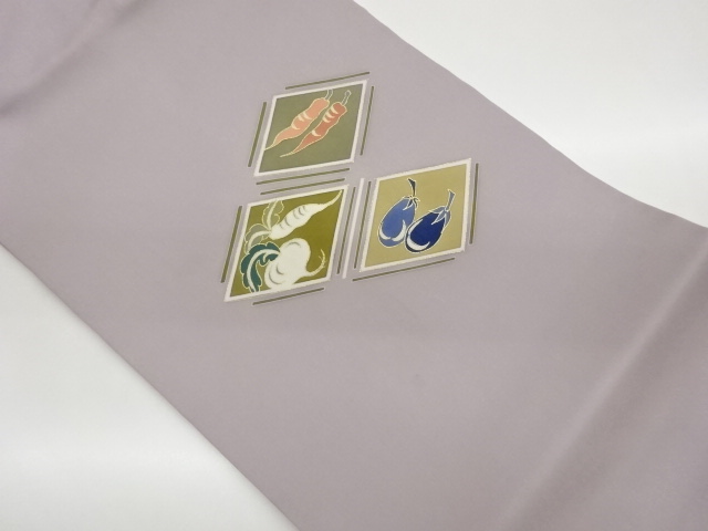 Nagoya obi with vegetable pattern on water chestnuts in shiose gold